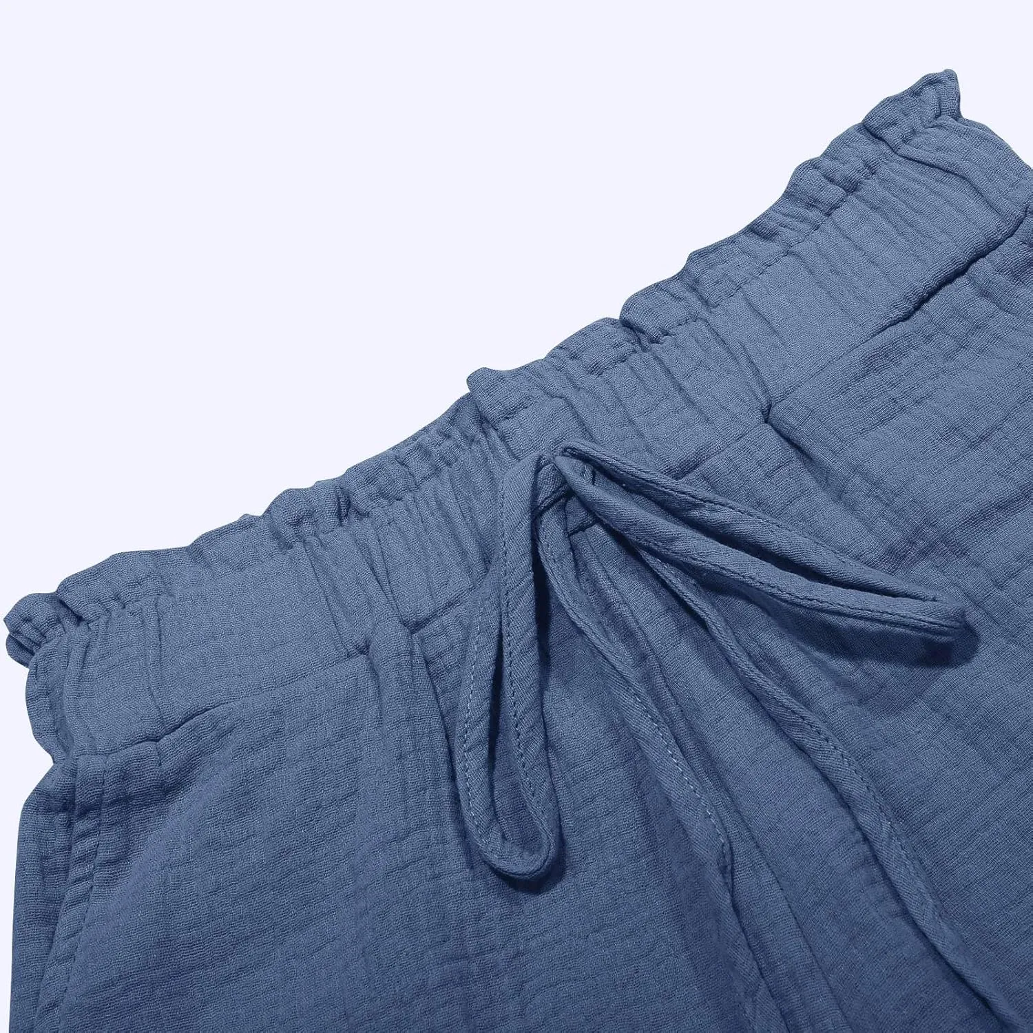 Cotton Linen Shorts for Women High Waisted Drawstring Wide Leg Summer Shorts with Pockets