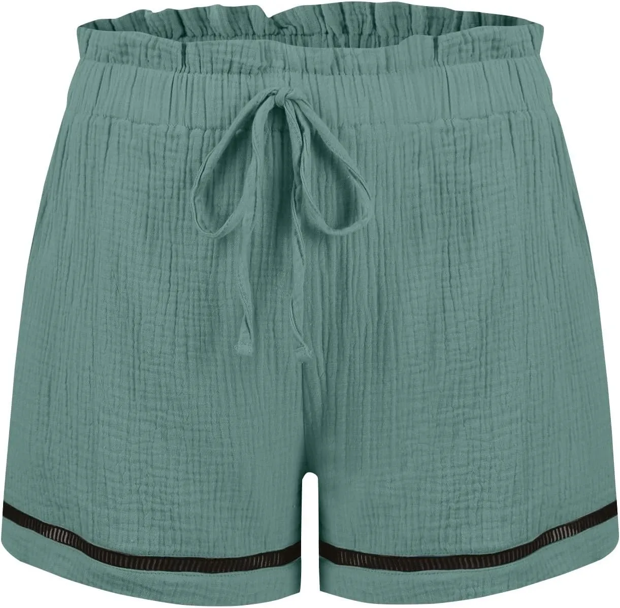 Cotton Linen Shorts for Women High Waisted Drawstring Wide Leg Summer Shorts with Pockets