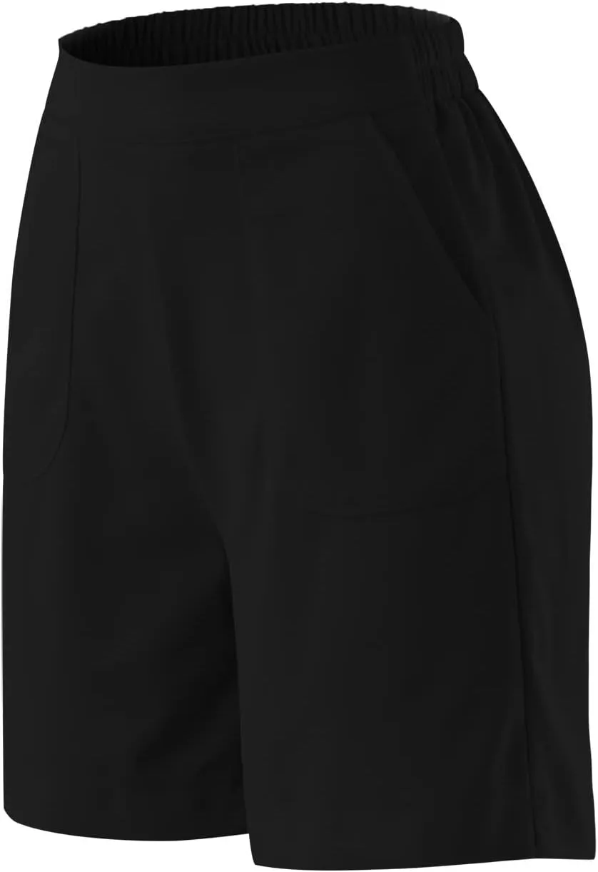 Cotton Linen Shorts for Women Summer Elastic High Waisted Wide Leg Casual Shorts Lightweight Breathable Pants with Pockets