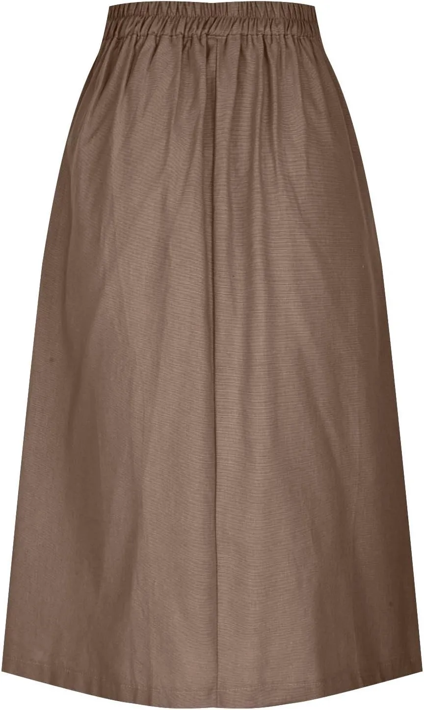 Cotton Linen Skirt for Women Summer Button Front Elastic High Waist Swing A Line Skirts Casual Fashion Elegant Skirt