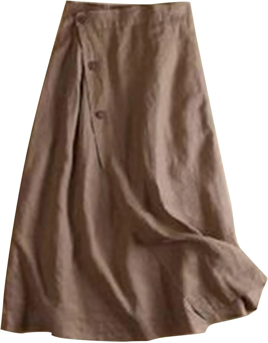 Cotton Linen Skirt for Women Summer Button Front Elastic High Waist Swing A Line Skirts Casual Fashion Elegant Skirt