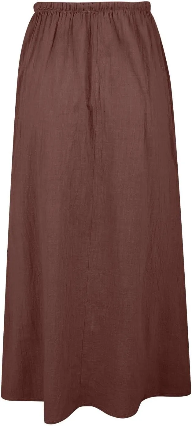 Cotton Linen Skirts for Women Maxi Length Summer Skirts Drawstring A-Line Casual Loose Flowy Ankle Long Beach Skirt