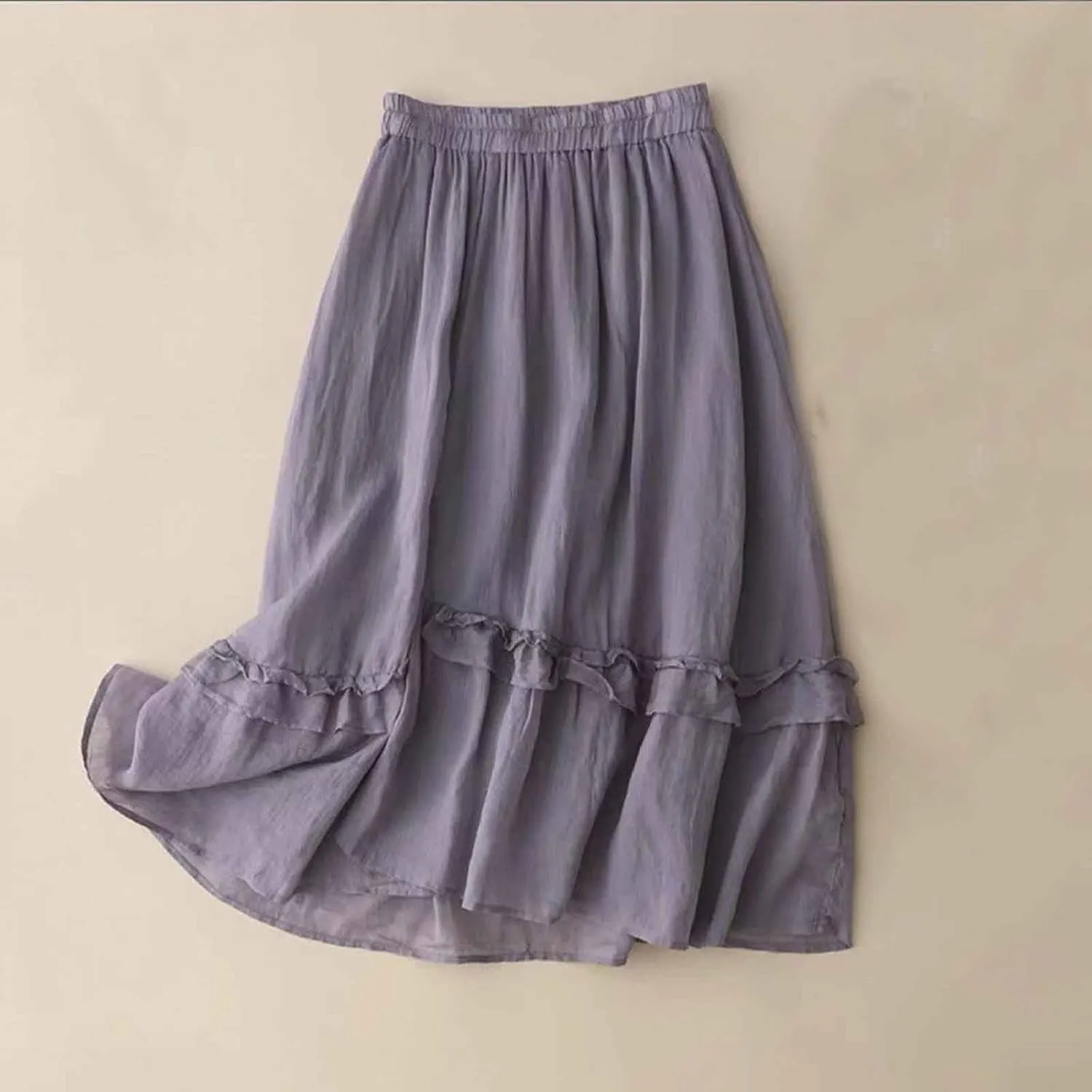Cotton Linen Skirts for Women Summer Elastic High Waisted Ruffled Flowy Midi Skirt Casual Summer Ruched Loose Skorts