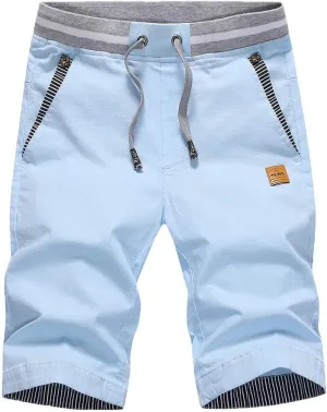 CRNTCEM Mens Casual Cotton Shorts Athletic Workout Tactical Shorts Elastic Waisted Summer Twill Golf Shorts with Pockets