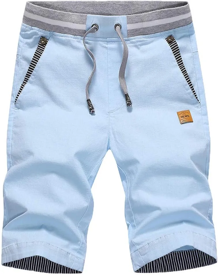 CRNTCEM Mens Casual Cotton Shorts Athletic Workout Tactical Shorts Elastic Waisted Summer Twill Golf Shorts with Pockets