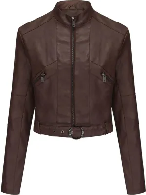 Dademeo Faux Leather Jackets Womens Cropped Stand Up Collar Moto Biker Jacket Zip Up Long Sleeve Motorcycle Leather Jacket