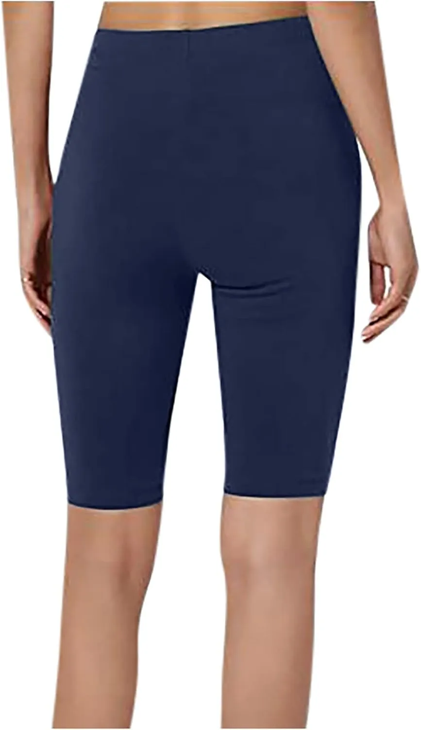 DASAYO Womens Lounge Workout Shorts Bodycon Stretch Solid Knee Length Bike Shorts High Rise Workout Gym Legging Yoga Shorts