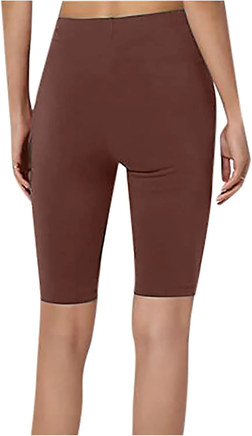 DASAYO Womens Lounge Workout Shorts Bodycon Stretch Solid Knee Length Bike Shorts High Rise Workout Gym Legging Yoga Shorts