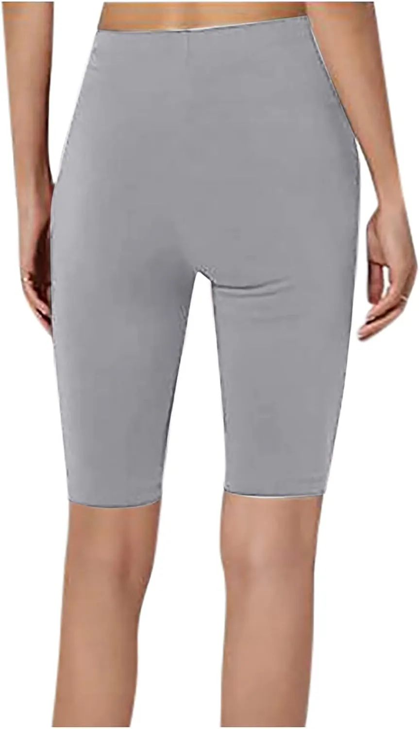 DASAYO Womens Lounge Workout Shorts Bodycon Stretch Solid Knee Length Bike Shorts High Rise Workout Gym Legging Yoga Shorts