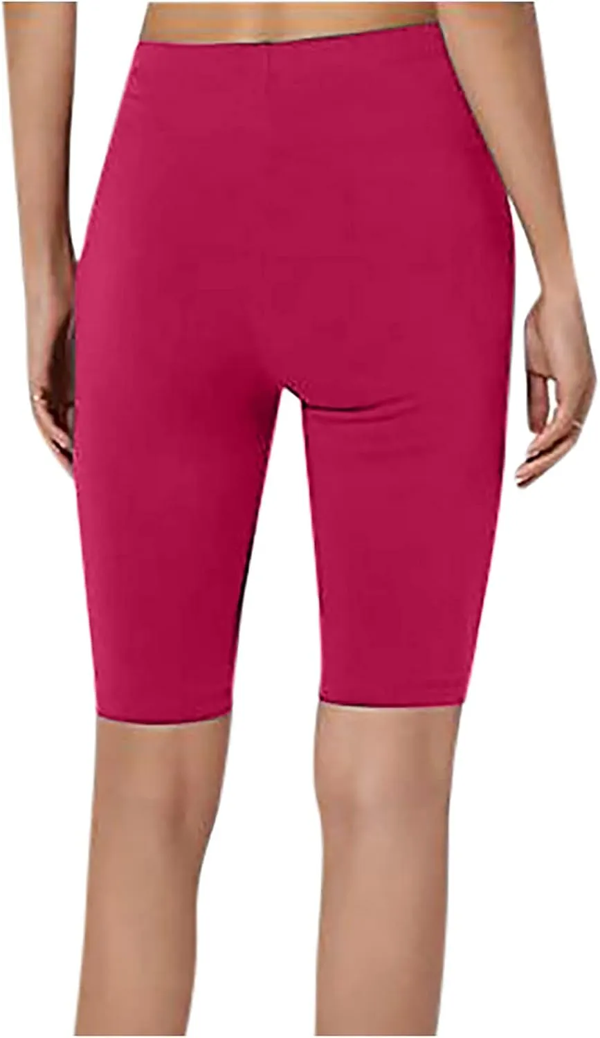 DASAYO Womens Lounge Workout Shorts Bodycon Stretch Solid Knee Length Bike Shorts High Rise Workout Gym Legging Yoga Shorts