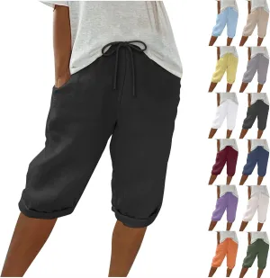 DDAPJ pyju Linen Bermuda Shorts for Women Summer Casual High Waisted Shorts Loose Drawstring Waist Beach Shorts with Pockets