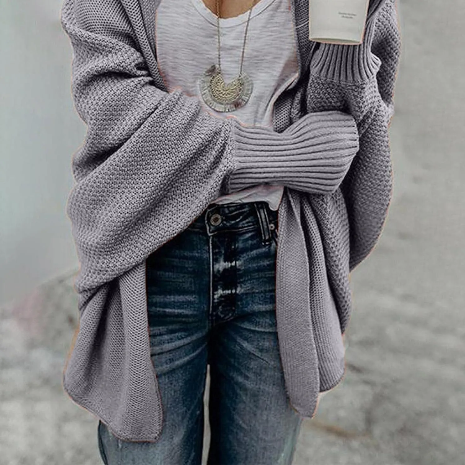 DDAPJ pyju Women's Cardigan Sweaters Oversized Chunky Knit Kimono Slouchy Wrap Open Front Fall Long Sleeve Outwear Coat
