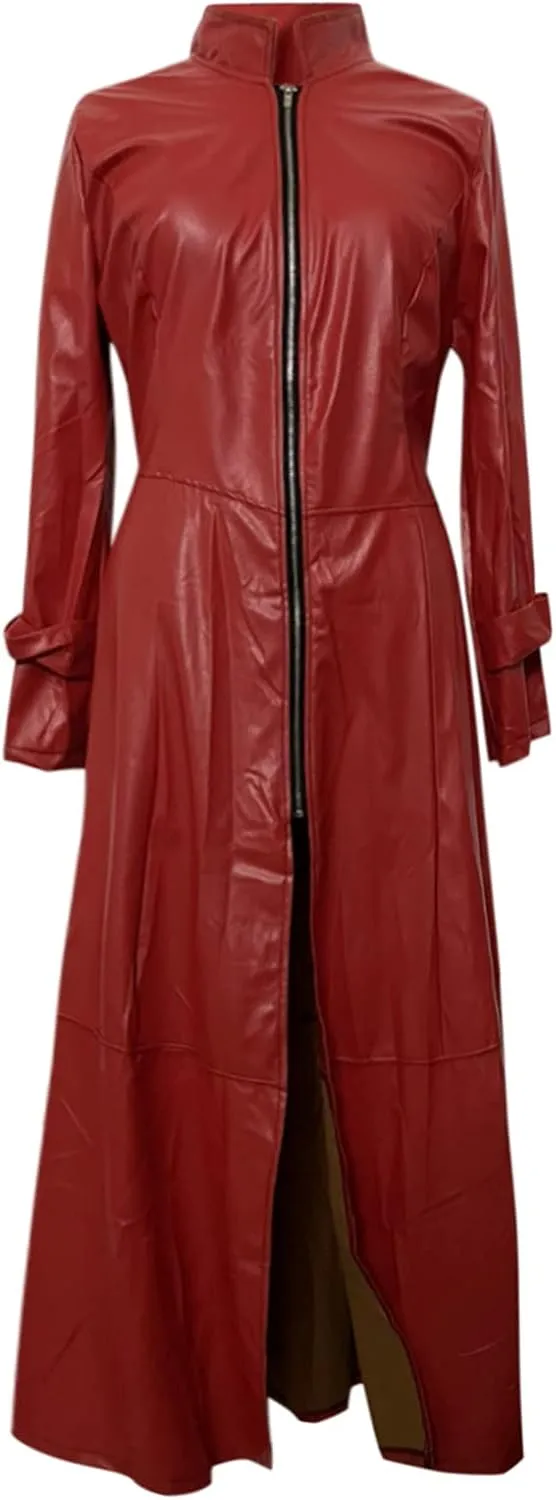 DDAPJ pyju Womens Faux Pu Leather Long Jacket Dress Full Zipper Trench Coat Motorcycle Jackets Lapel Long Sleeve Overcoat