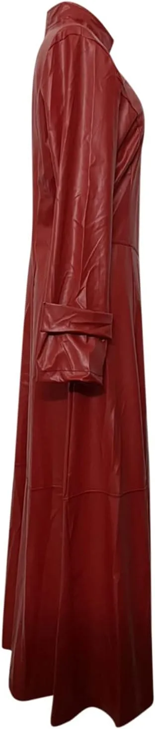 DDAPJ pyju Womens Faux Pu Leather Long Jacket Dress Full Zipper Trench Coat Motorcycle Jackets Lapel Long Sleeve Overcoat