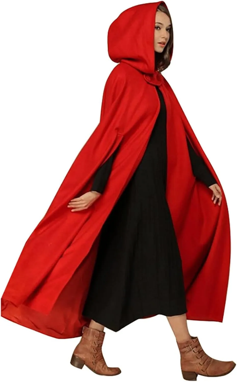 DDAPJ pyju Womens Hooded Open Front Cardigan Wool Blend Long Cape Coat Winter Casual Maxi Cloak Trench Coat Outwear Jacket