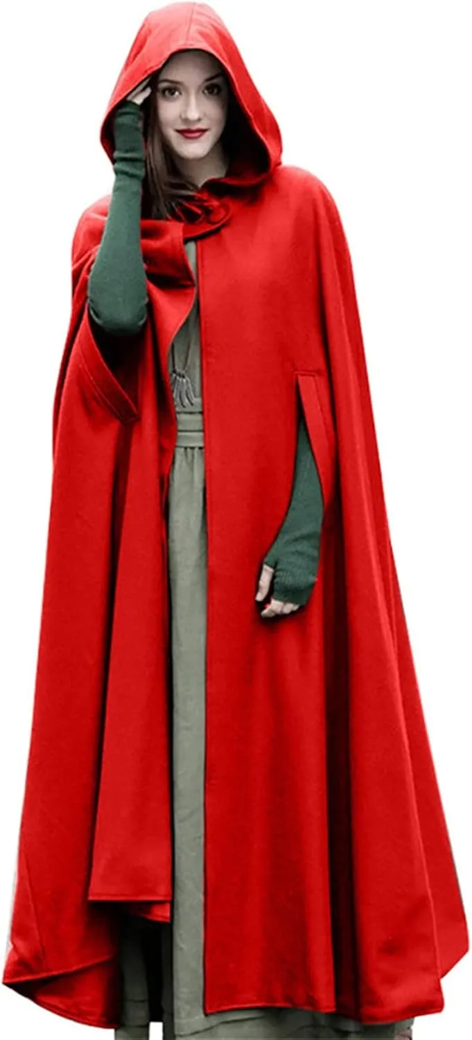 DDAPJ pyju Womens Hooded Open Front Cardigan Wool Blend Long Cape Coat Winter Casual Maxi Cloak Trench Coat Outwear Jacket