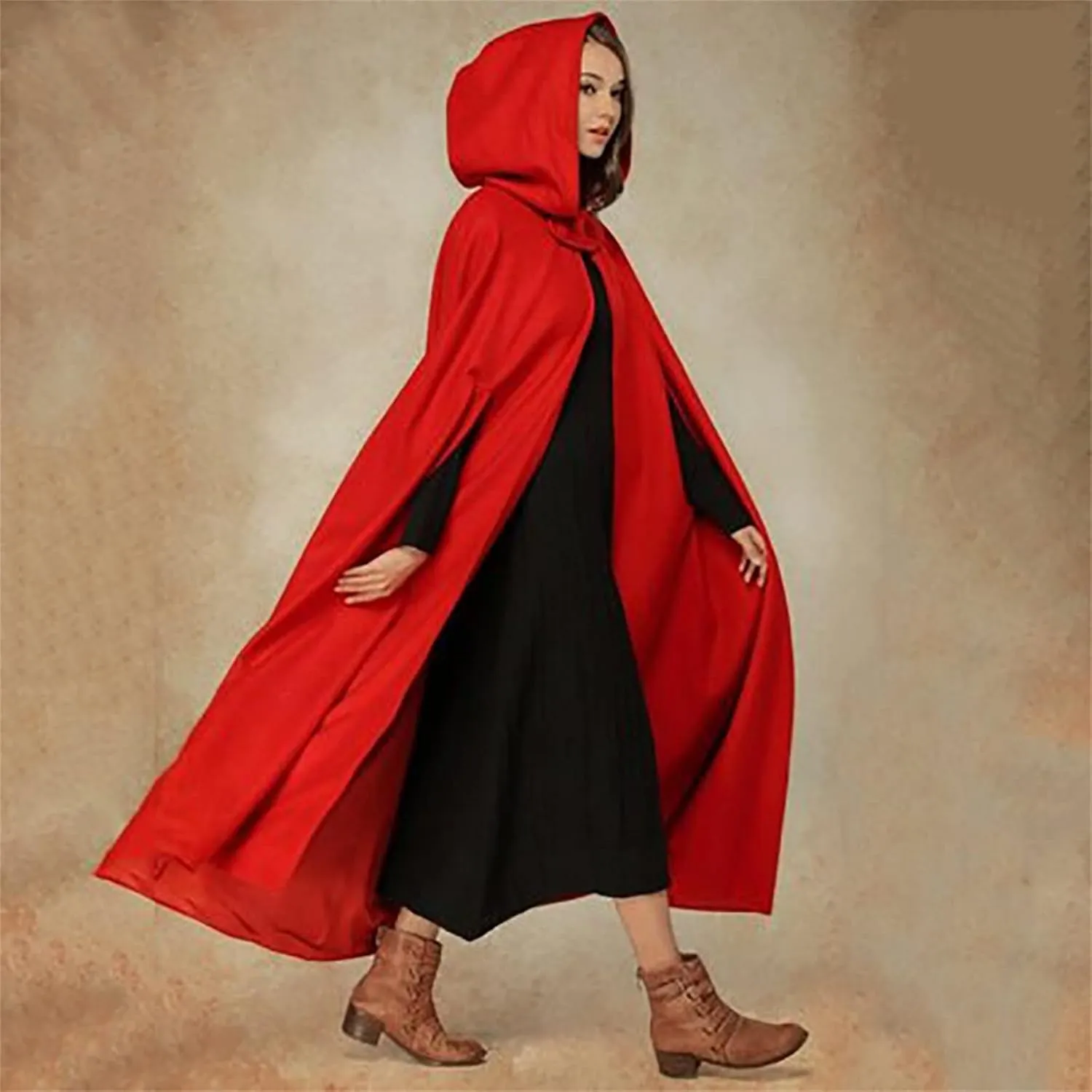 DDAPJ pyju Womens Hooded Open Front Cardigan Wool Blend Long Cape Coat Winter Casual Maxi Cloak Trench Coat Outwear Jacket