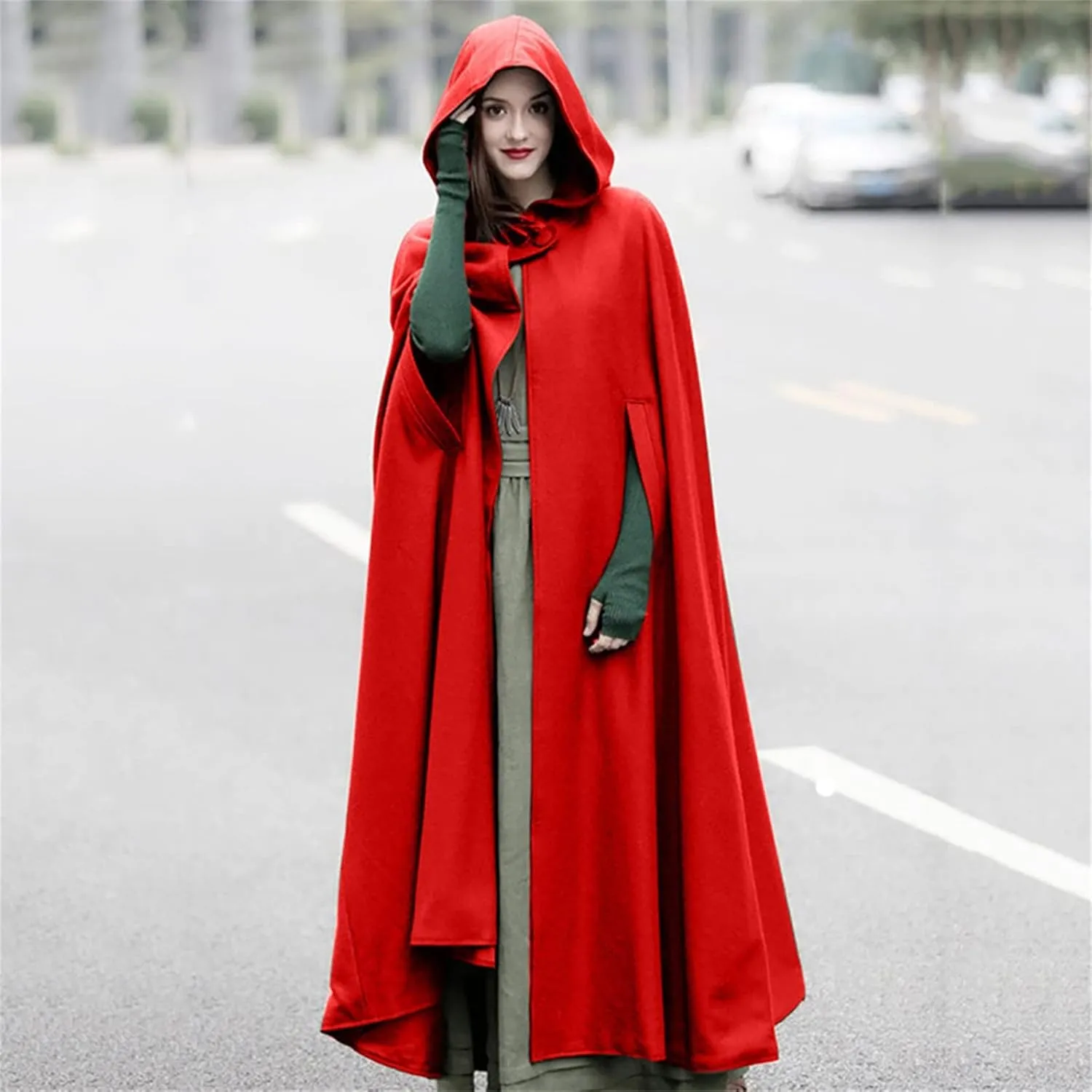 DDAPJ pyju Womens Hooded Open Front Cardigan Wool Blend Long Cape Coat Winter Casual Maxi Cloak Trench Coat Outwear Jacket