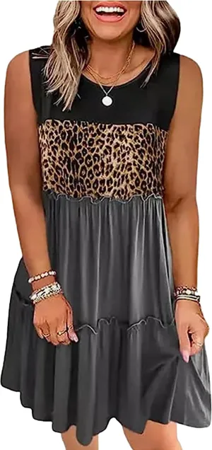 Ditsy Floral Color Block Ruffled Sleeveless Mini Dress Womens Casual Sleeveless Loose Flowy Swing Shift Summer Dress