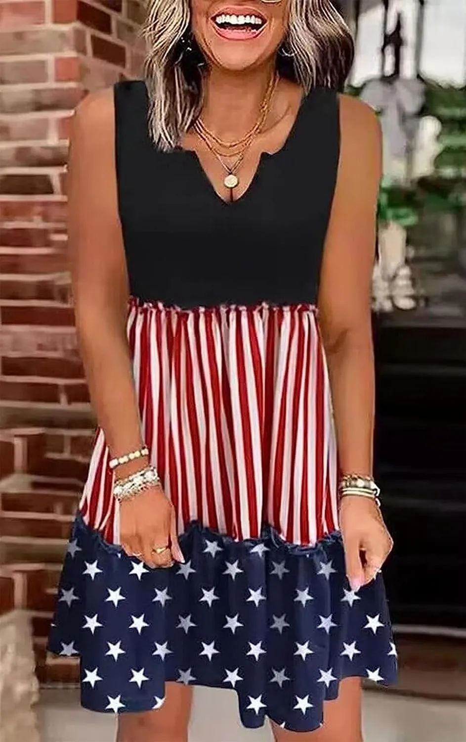 Ditsy Floral Color Block Ruffled Sleeveless Mini Dress Womens Casual Sleeveless Loose Flowy Swing Shift Summer Dress