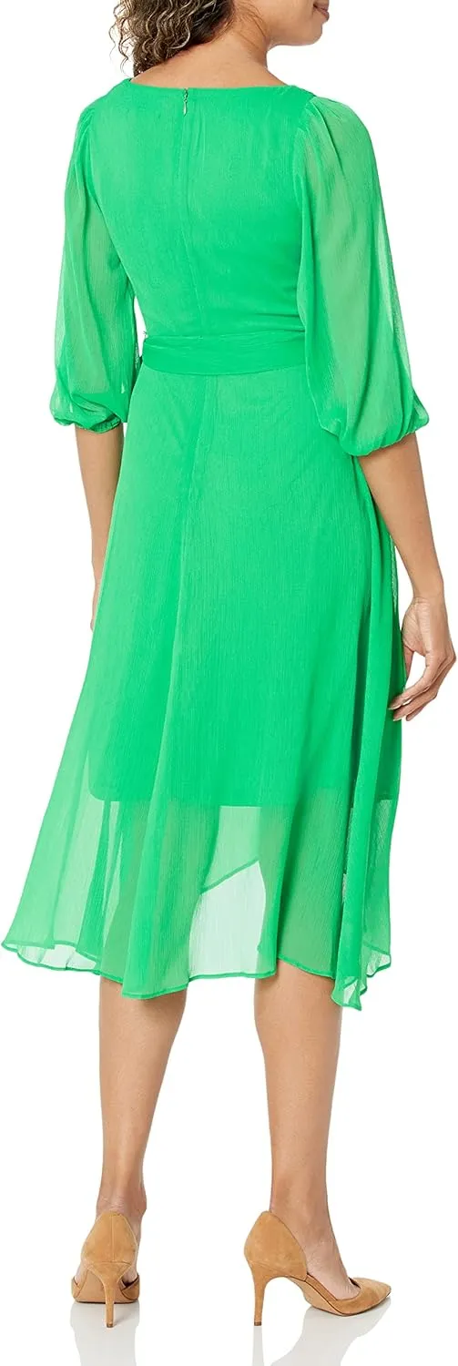 DKNY Women's Balloon Half Sleeve Faux Wrap Midi Dress