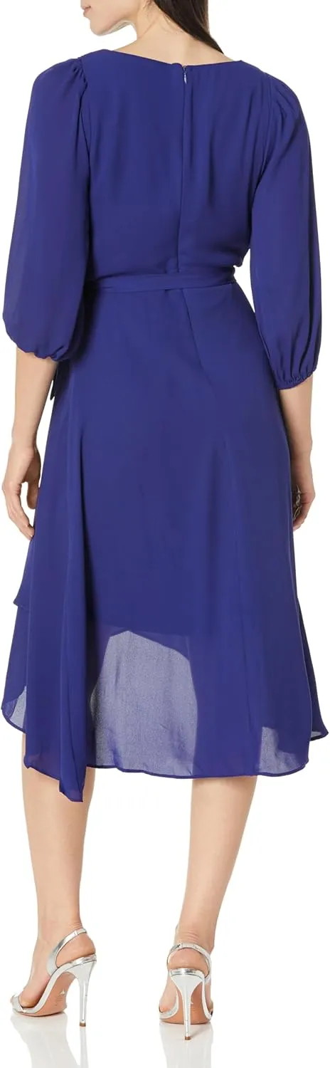 DKNY Women's Balloon Half Sleeve Faux Wrap Midi Dress