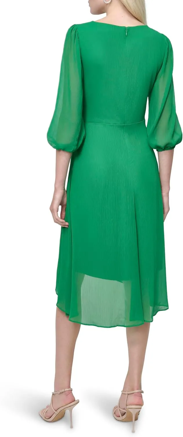 DKNY womens Chiffon 3/4 Sleeve Faux Wrap Dress