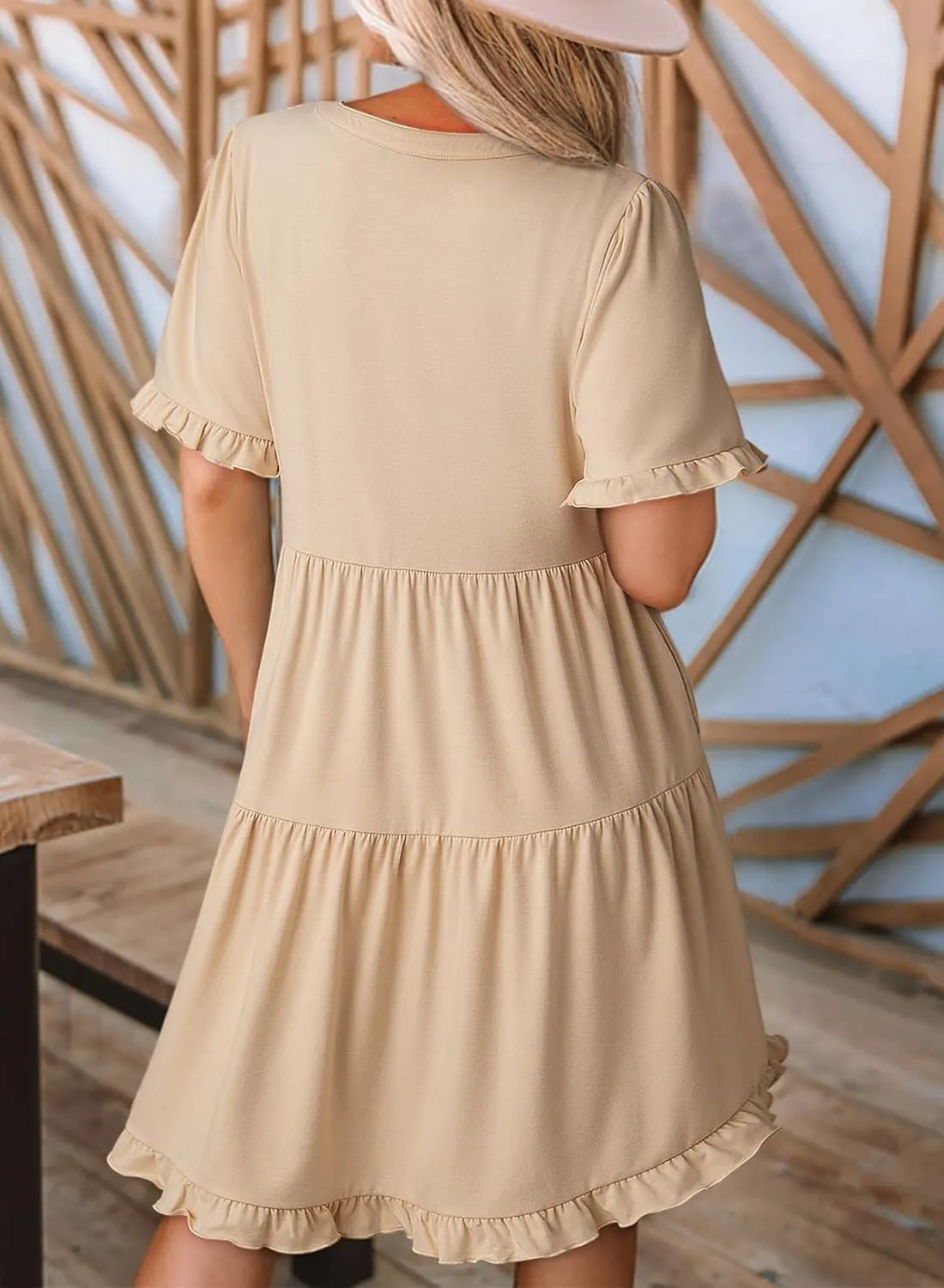 Dokotoo Womens Dresses 2025 Summer Spring V Neck Short Sleeve Casual A Line Flowy Swing Shift Dress Mini Dress