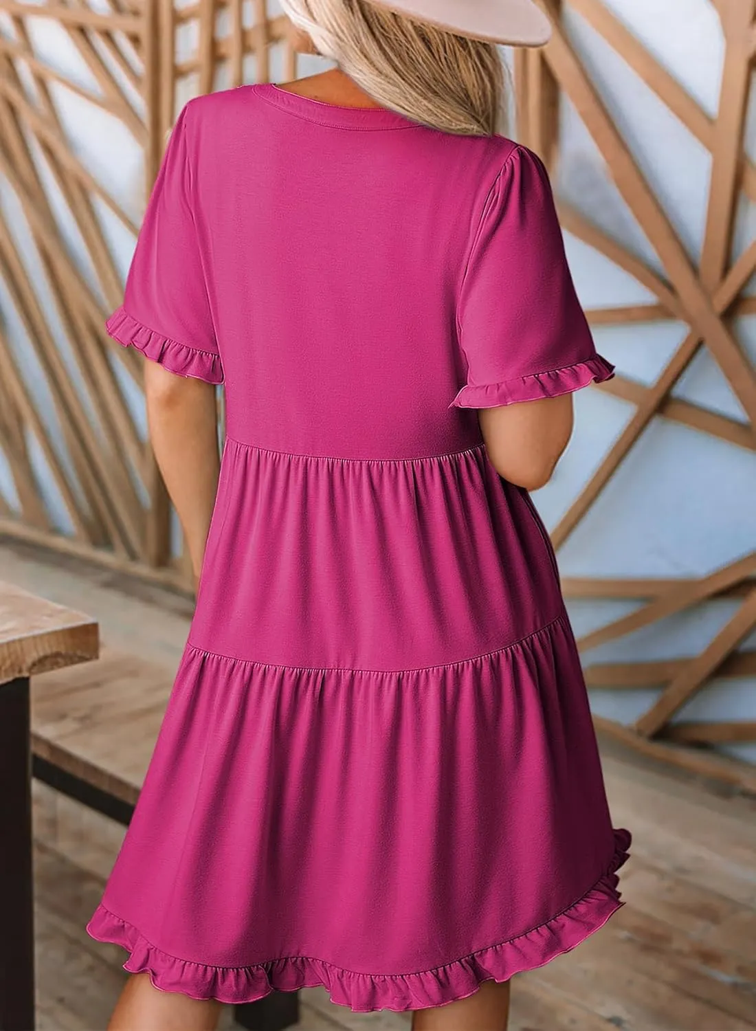 Dokotoo Womens Dresses 2025 Summer Spring V Neck Short Sleeve Casual A Line Flowy Swing Shift Dress Mini Dress
