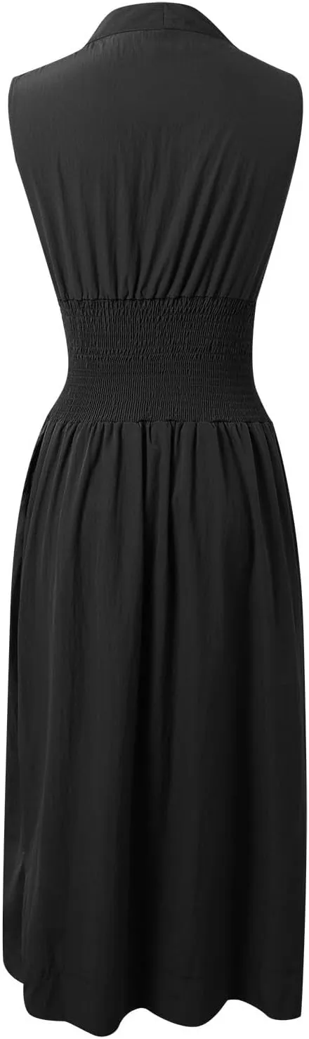 Dresses for Teens Cute Zipper Up Sleeveless V Neck Ruched Dresses with Pcokets Wedding Guest Spring Graduation Outfit
