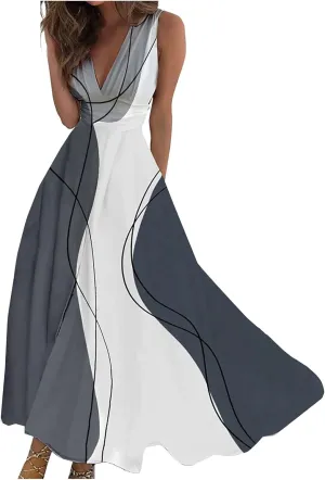 Dresses for Women 2024 Flowy Ruched Floral Print Boho Dress Sleeveless Wrap V Neck Sundresses Trendy Maxi Dress
