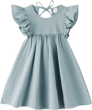 Dutebare Toddler Baby Girl Dress Cotton Linen Ruffle Halter Sleeveless Dresses Kids Summer Sundress