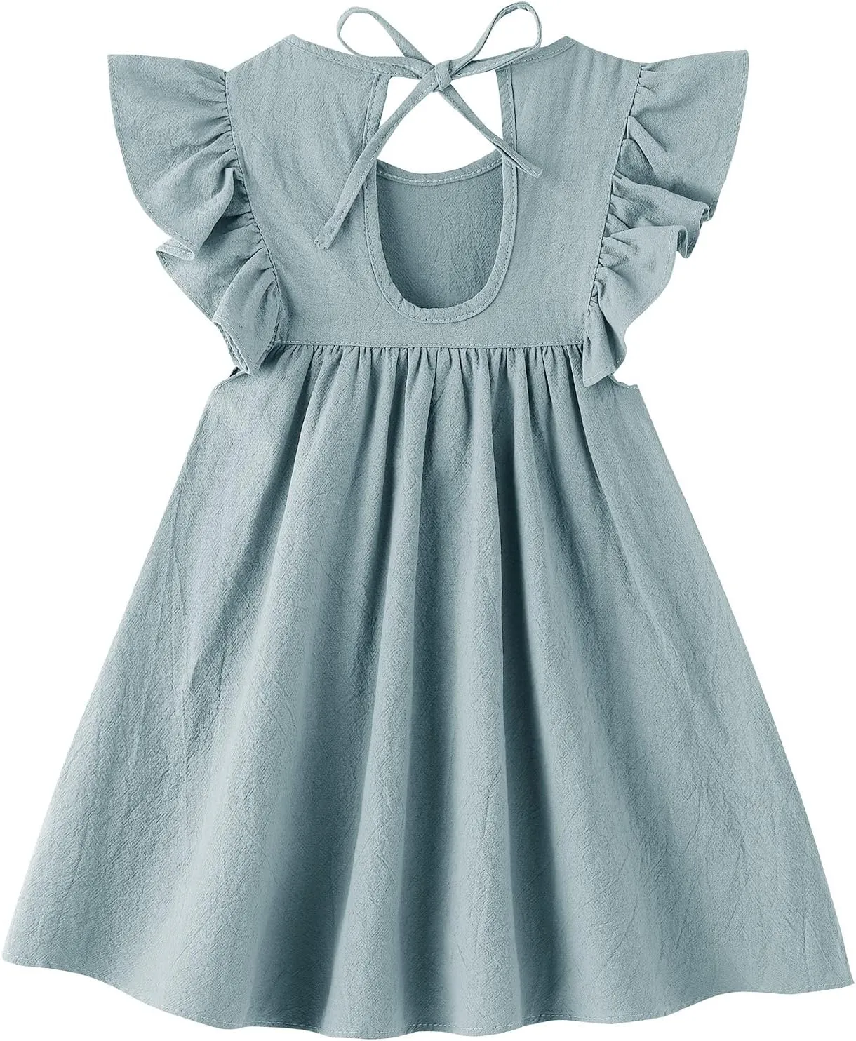 Dutebare Toddler Baby Girl Dress Cotton Linen Ruffle Halter Sleeveless Dresses Kids Summer Sundress
