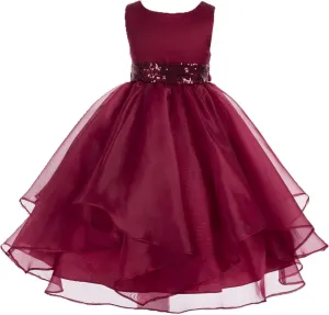 ekidsbridal Asymmetric Ruffled Organza Sequin Flower Girl Dress Toddler Girl Dresses