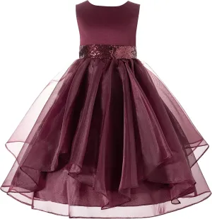 ekidsbridal Asymmetric Ruffled Organza Sequin Flower Girl Dress Toddler Girl Dresses