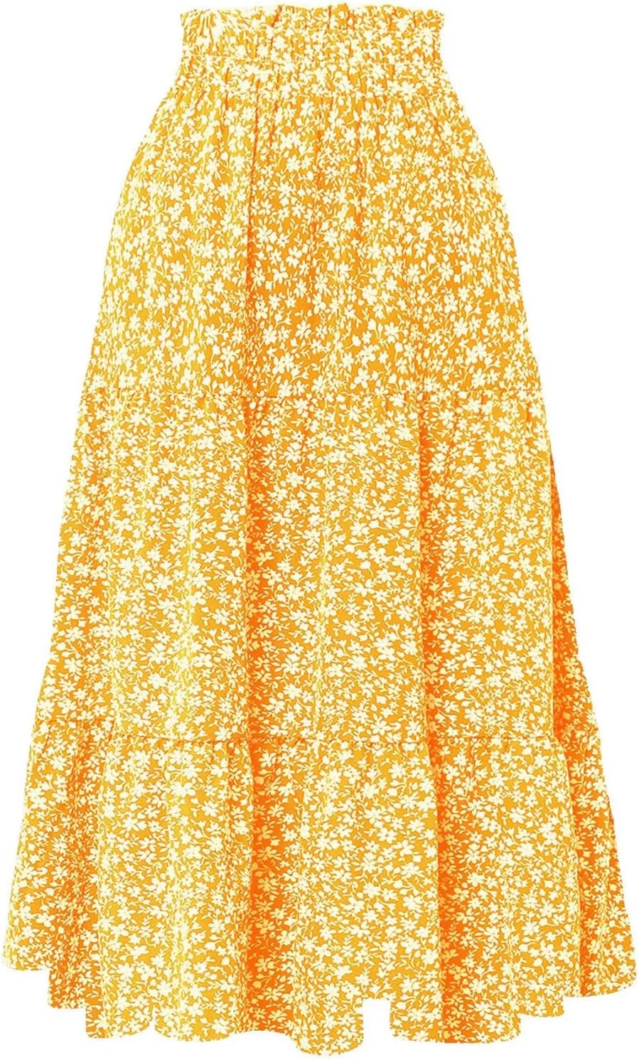 Elastic High Waist Flowy Long Skirts Women Boho Floral Tiered Pleated Summer Casual Beach Maxi Skirt