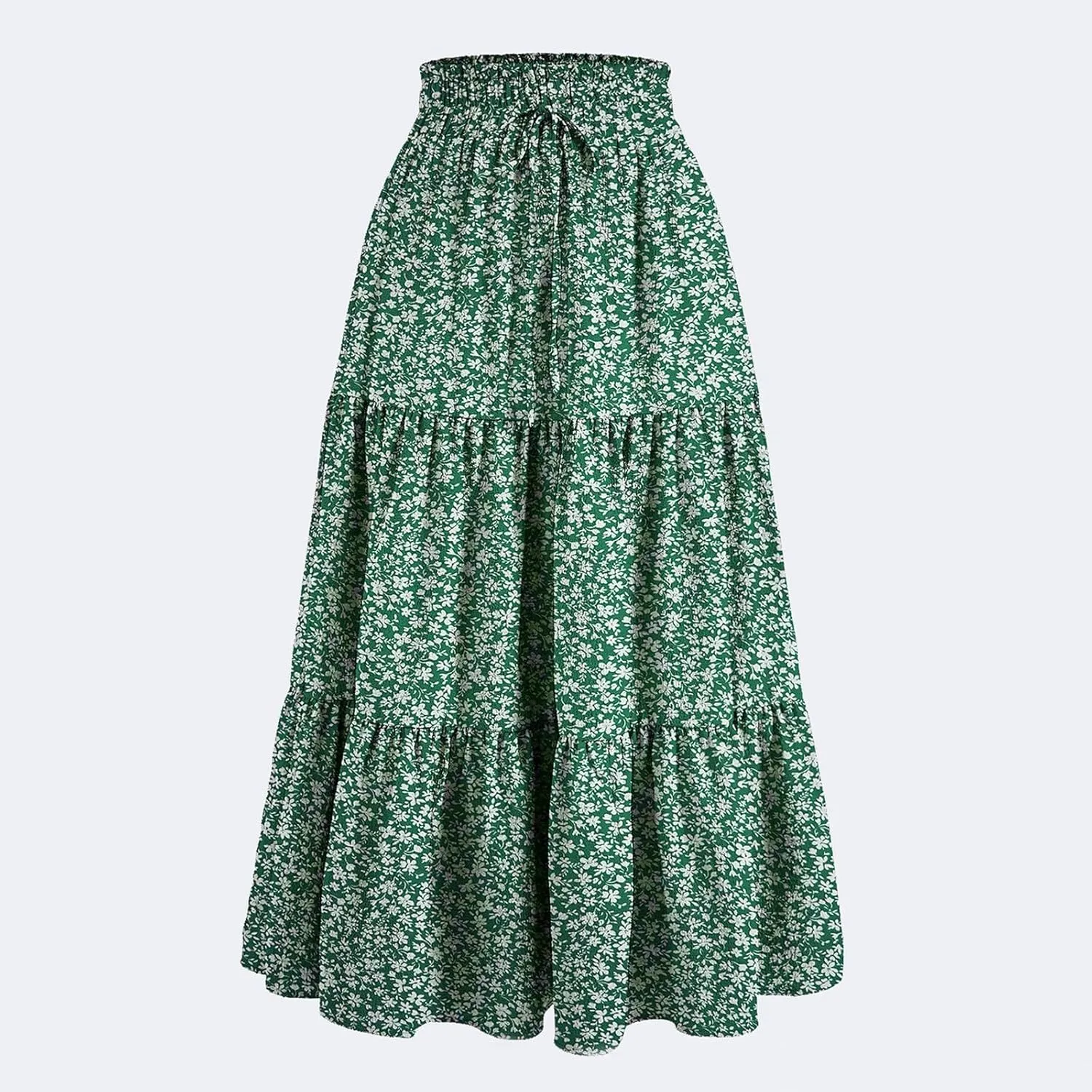 Elastic High Waist Flowy Long Skirts Women Boho Floral Tiered Pleated Summer Casual Beach Maxi Skirt