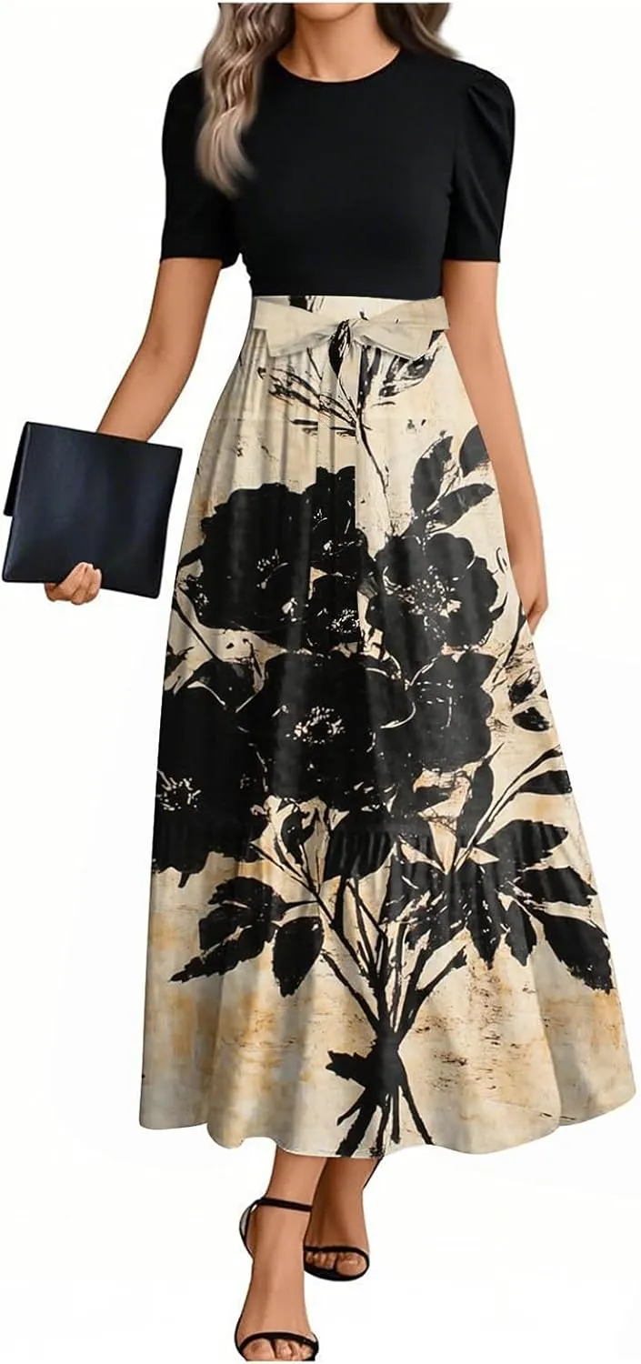 Empire Waist Dress for Women 2025 Summer Elegant Classy Short Sleeve A Line Work Dresses Wedding Guest Wrap Sundress