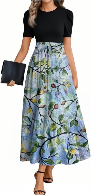 Empire Waist Dress for Women 2025 Summer Elegant Classy Short Sleeve A Line Work Dresses Wedding Guest Wrap Sundress