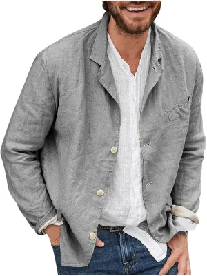evzosrz Mens Casual Suit Blazer Jackets Slim Fit Lightweight Tailored Blazer Linen Cotton Blazer Jackets Fall Sports Coats