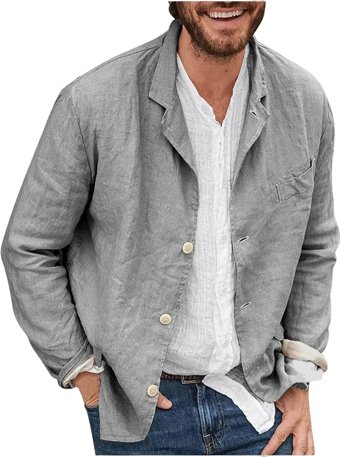 evzosrz Mens Casual Suit Blazer Jackets Slim Fit Lightweight Tailored Blazer Linen Cotton Blazer Jackets Fall Sports Coats