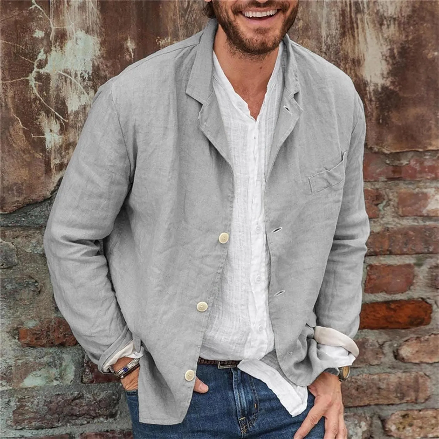 evzosrz Mens Casual Suit Blazer Jackets Slim Fit Lightweight Tailored Blazer Linen Cotton Blazer Jackets Fall Sports Coats