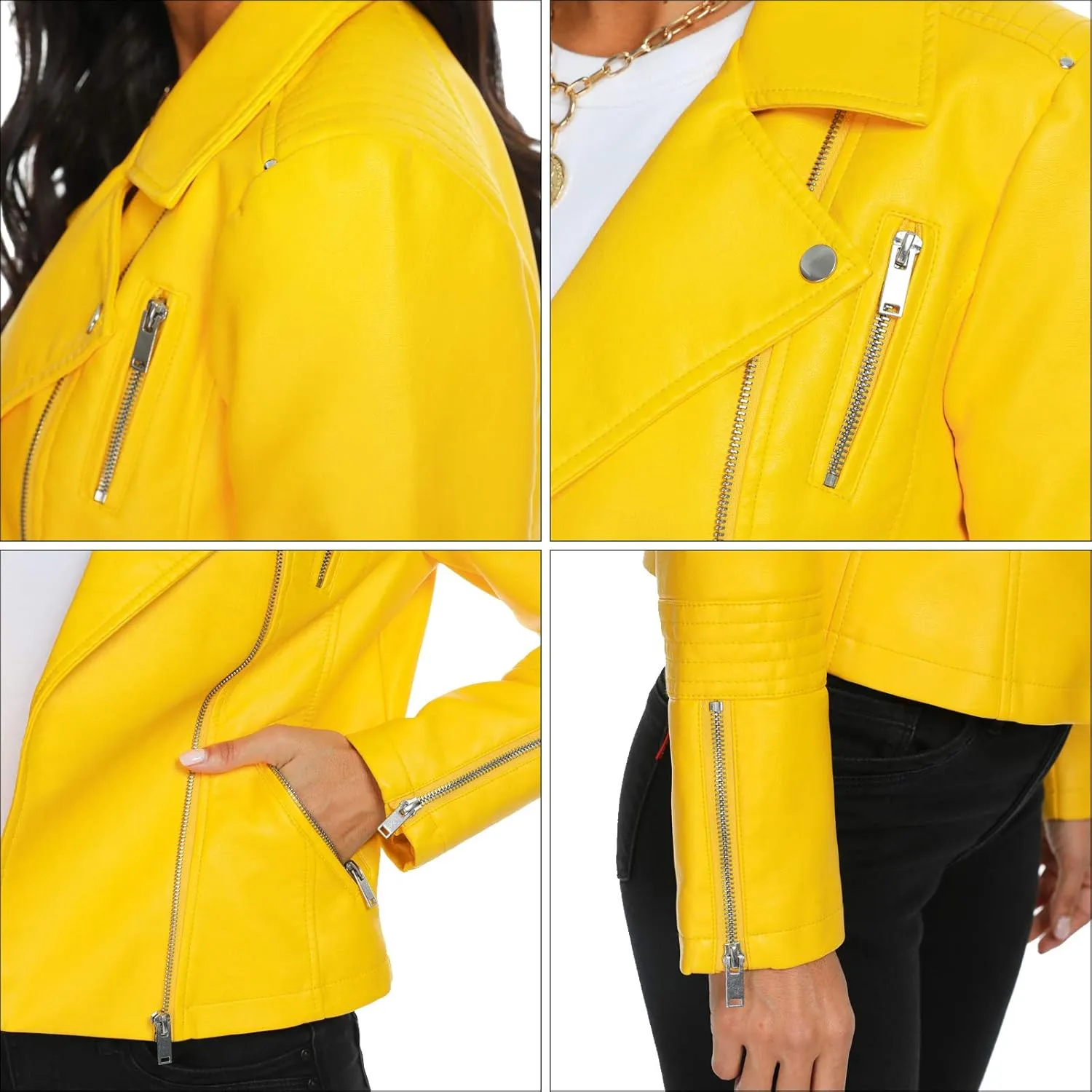 Fahsyee Faux Leather Jacket for Women, Vegan Jackets Moto Biker Motocycle Coat