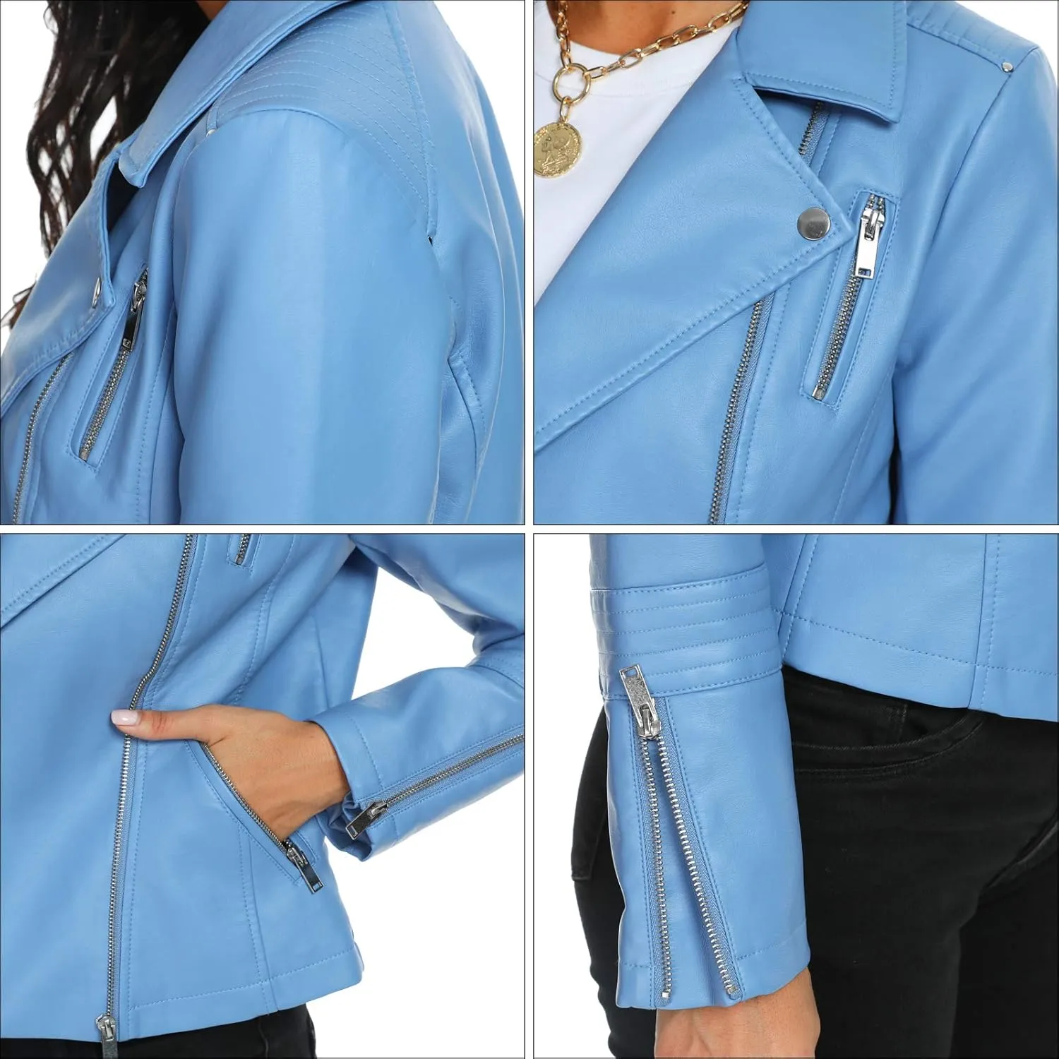 Fahsyee Faux Leather Jacket for Women, Vegan Jackets Moto Biker Motocycle Coat
