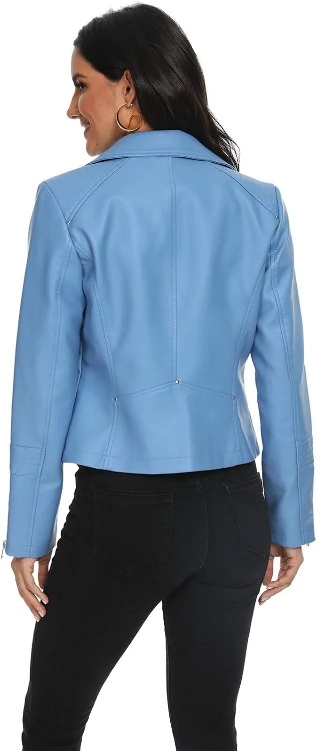 Fahsyee Faux Leather Jacket for Women, Vegan Jackets Moto Biker Motocycle Coat