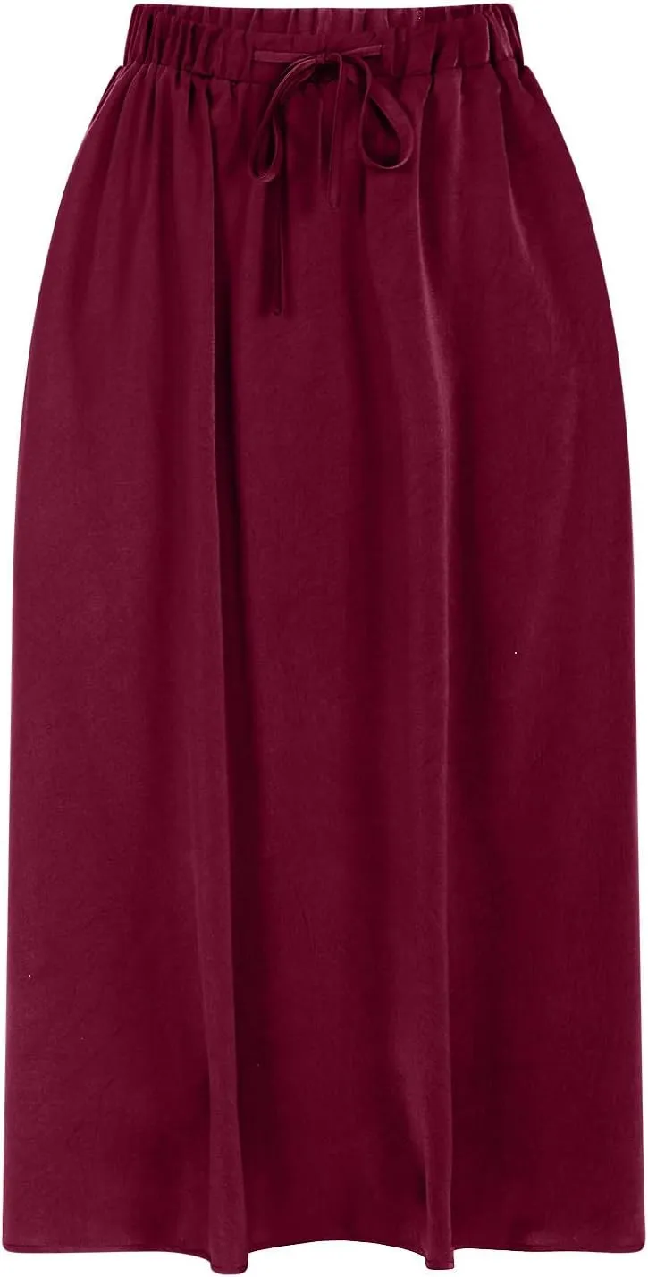 Fall Skirts for Women Elegant Polka Dot Swing Skirts Elastic High Waist Ruffle Pleated Skirt Trendy Plain Skirts