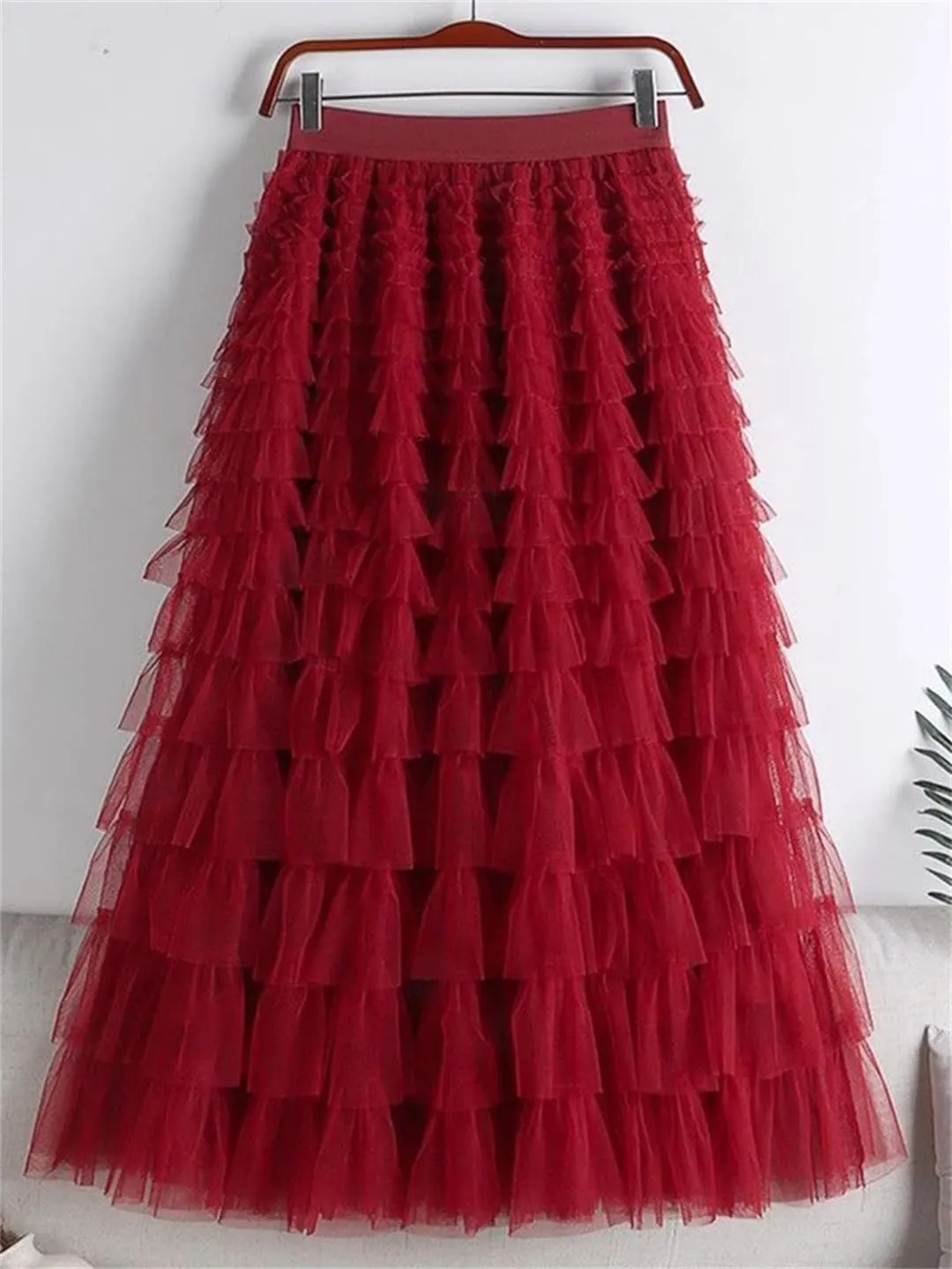 Fashion Mesh Skirt Women High Waist A-Line Gauze Spliced Solid Color Loose Skirts