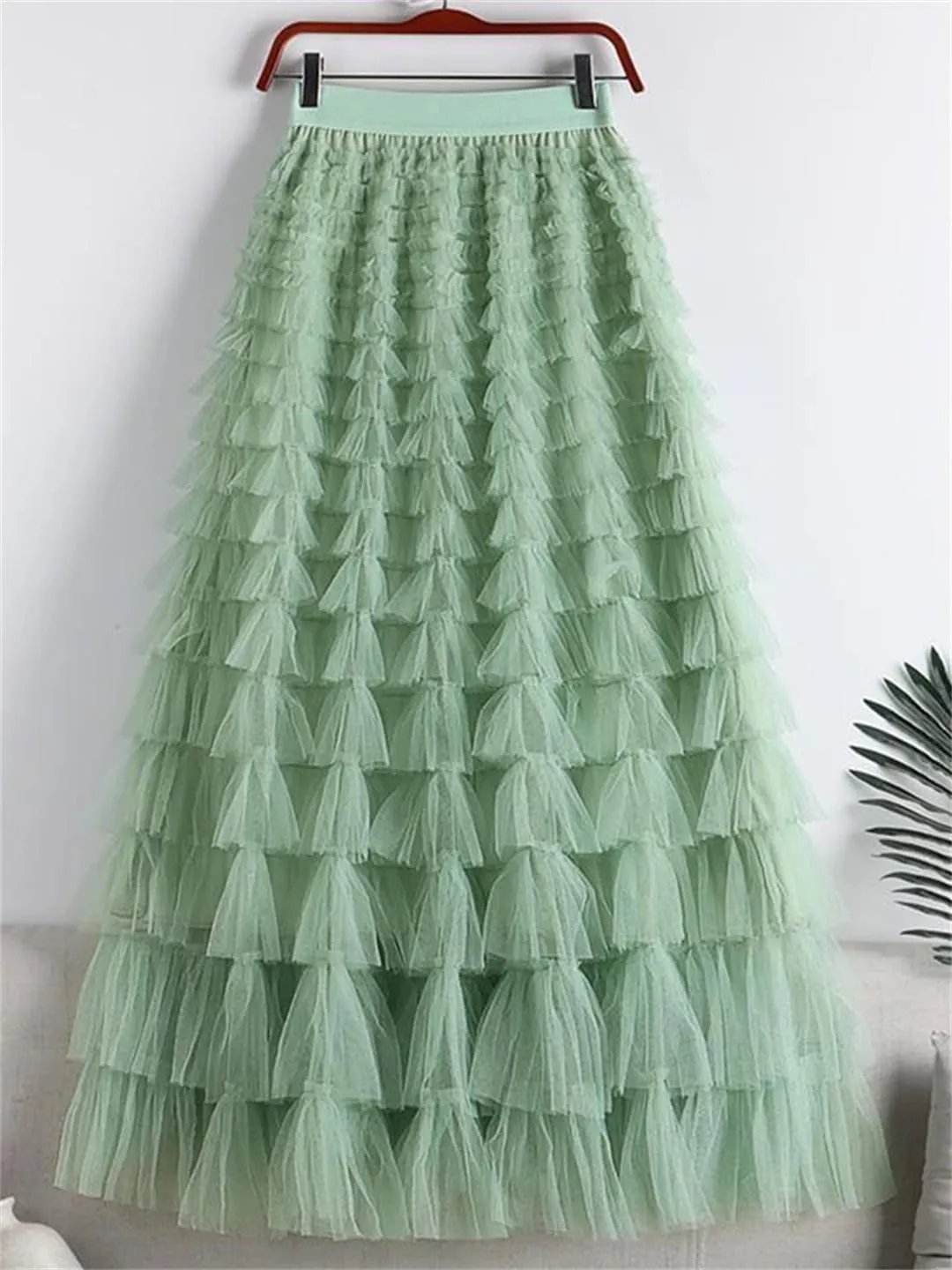Fashion Mesh Skirt Women High Waist A-Line Gauze Spliced Solid Color Loose Skirts
