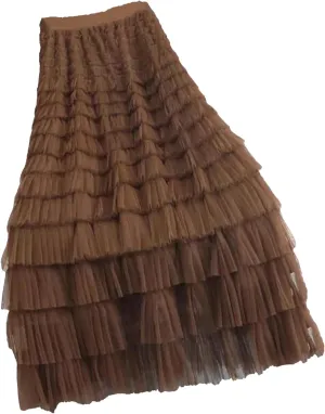 Fashion Mesh Skirt Women High Waist A-Line Gauze Spliced Solid Color Loose Skirts