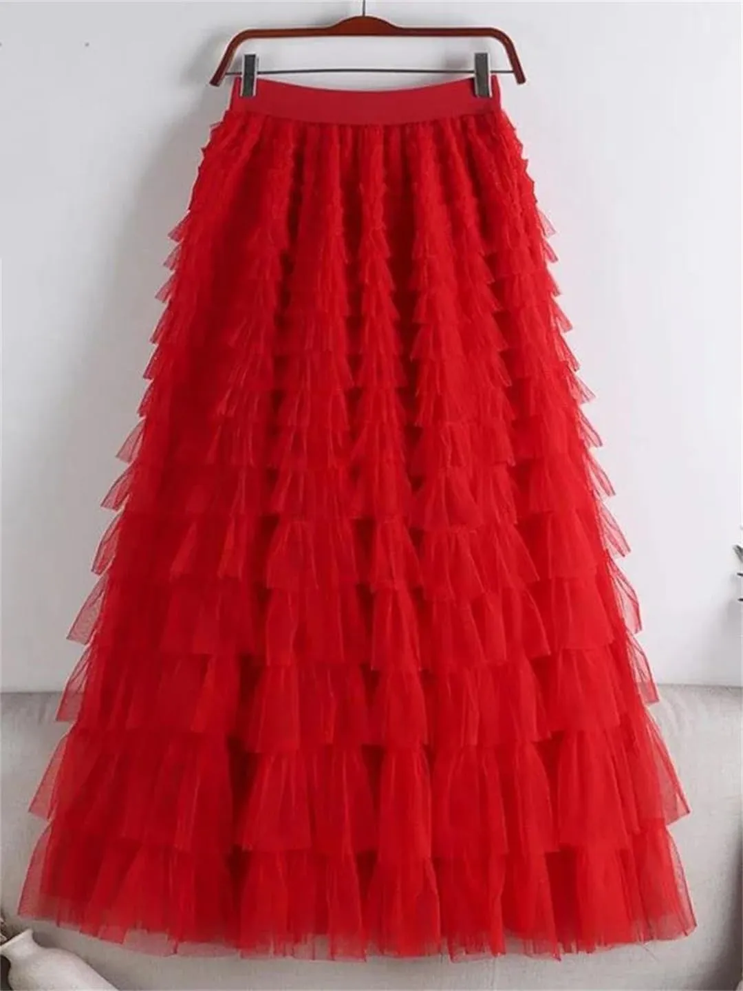 Fashion Mesh Skirt Women High Waist A-Line Gauze Spliced Solid Color Loose Skirts